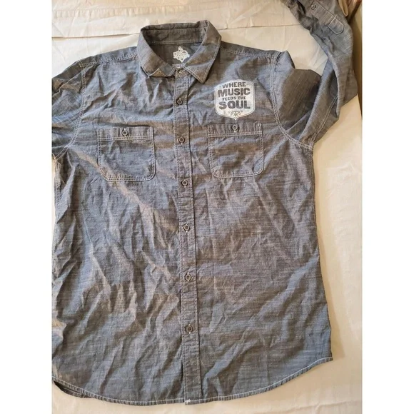 House Of Blues Womens Gray Chambray Button Up Cotton Shirt Top L - Picture 12 of 12